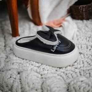 Bow High Sole Fur Shoe-Black