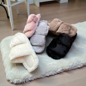 Double Strap Fur Slides