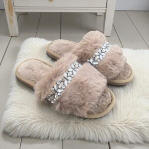 Crystal Fur Slides-Brown