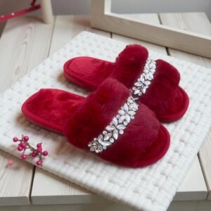 Crystal Fur Slides-Red