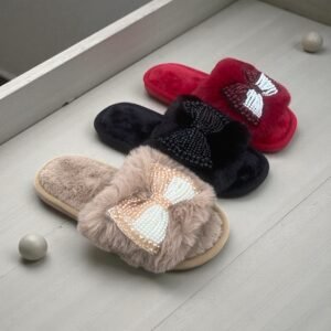 Pearls Bow Fur Slides