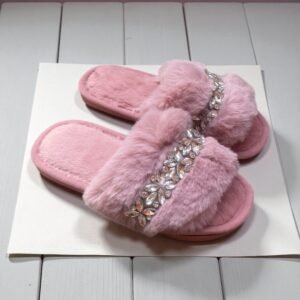 Crystal Fur Slides-Pink