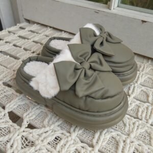 Leather Tie Fur Shoe-Green