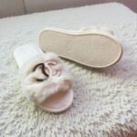 Channel Buckle Fur Slides-White
