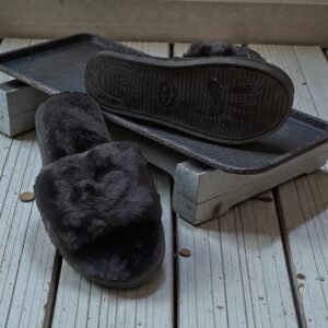 Heart Fur Slides-Black