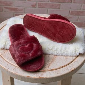 Heart Fur Slides-Meroon