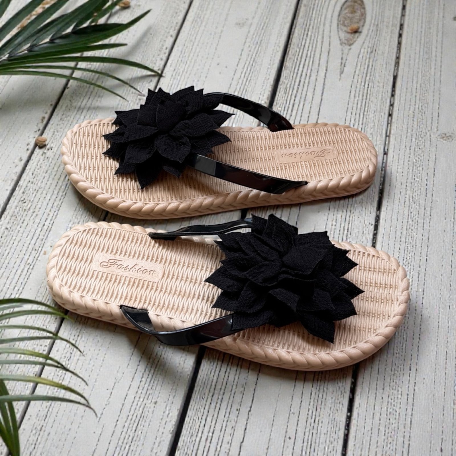 Flower Flip Flop-Black - Image 2
