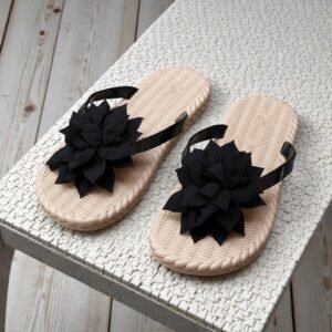 Flower Flip Flop-Black