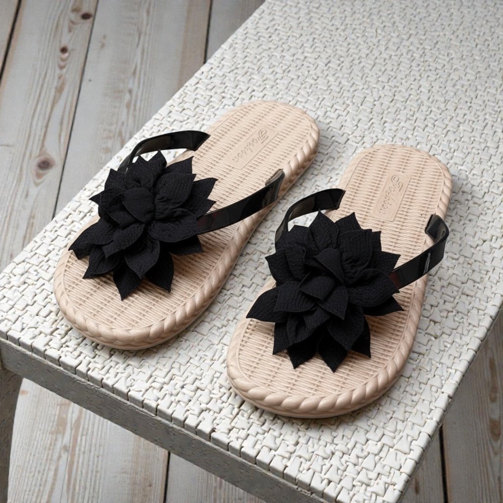 Flower Flip Flop-Black