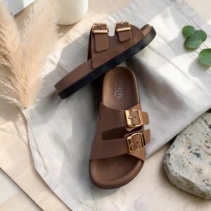 Classic Double-Buckle Molded Slides Brown