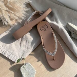 Crystal Strap Flip Flop Brown