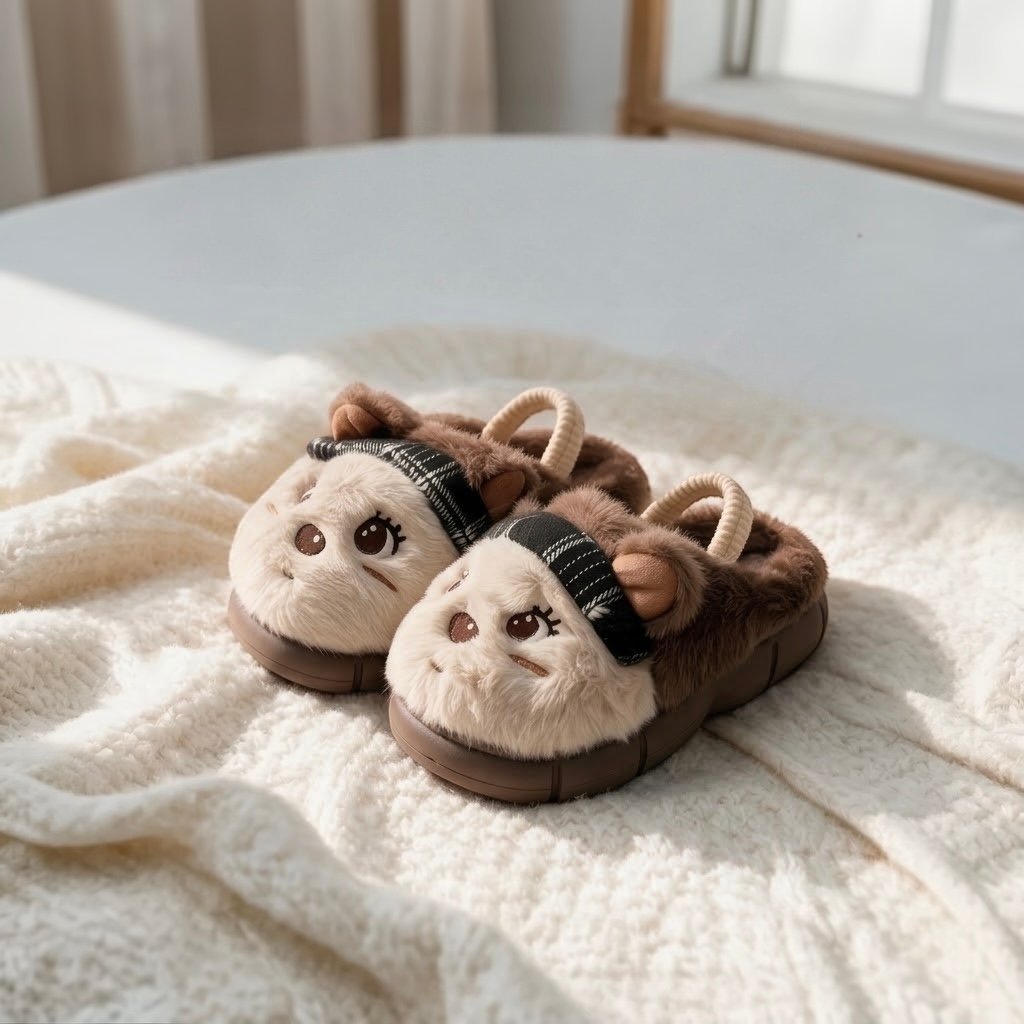 Kids Fur Mules-Brown
