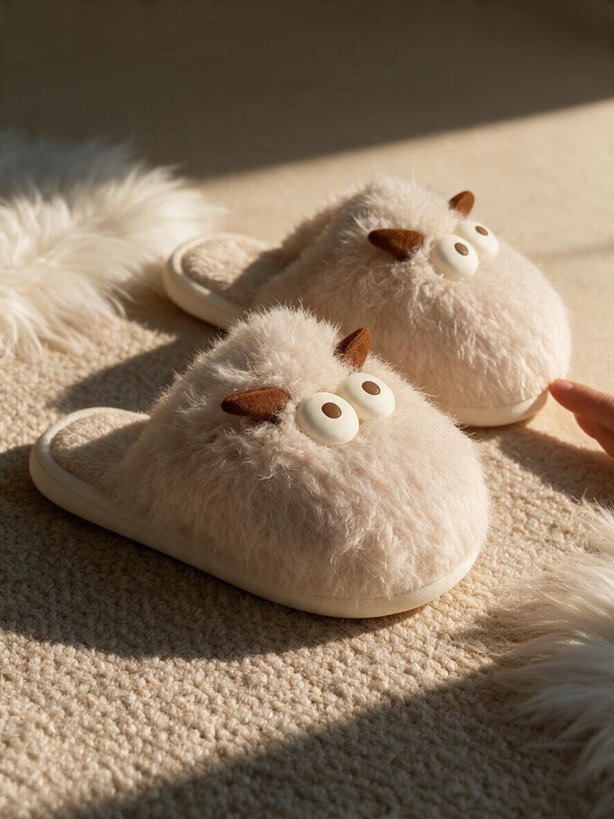 Furry Monster Mules-Beige
