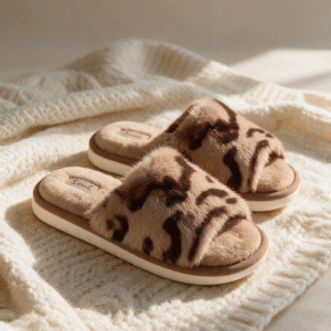 Leopard Fur Slides-Brown