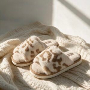 Leopard Fur Slides-Beige