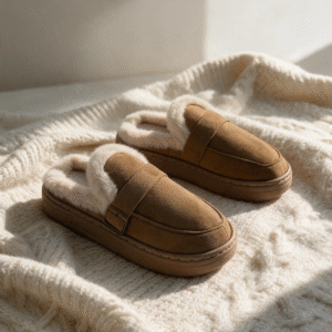 Buckle Fur Mules-Tan