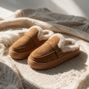 Buckle Fur Mules-Brown